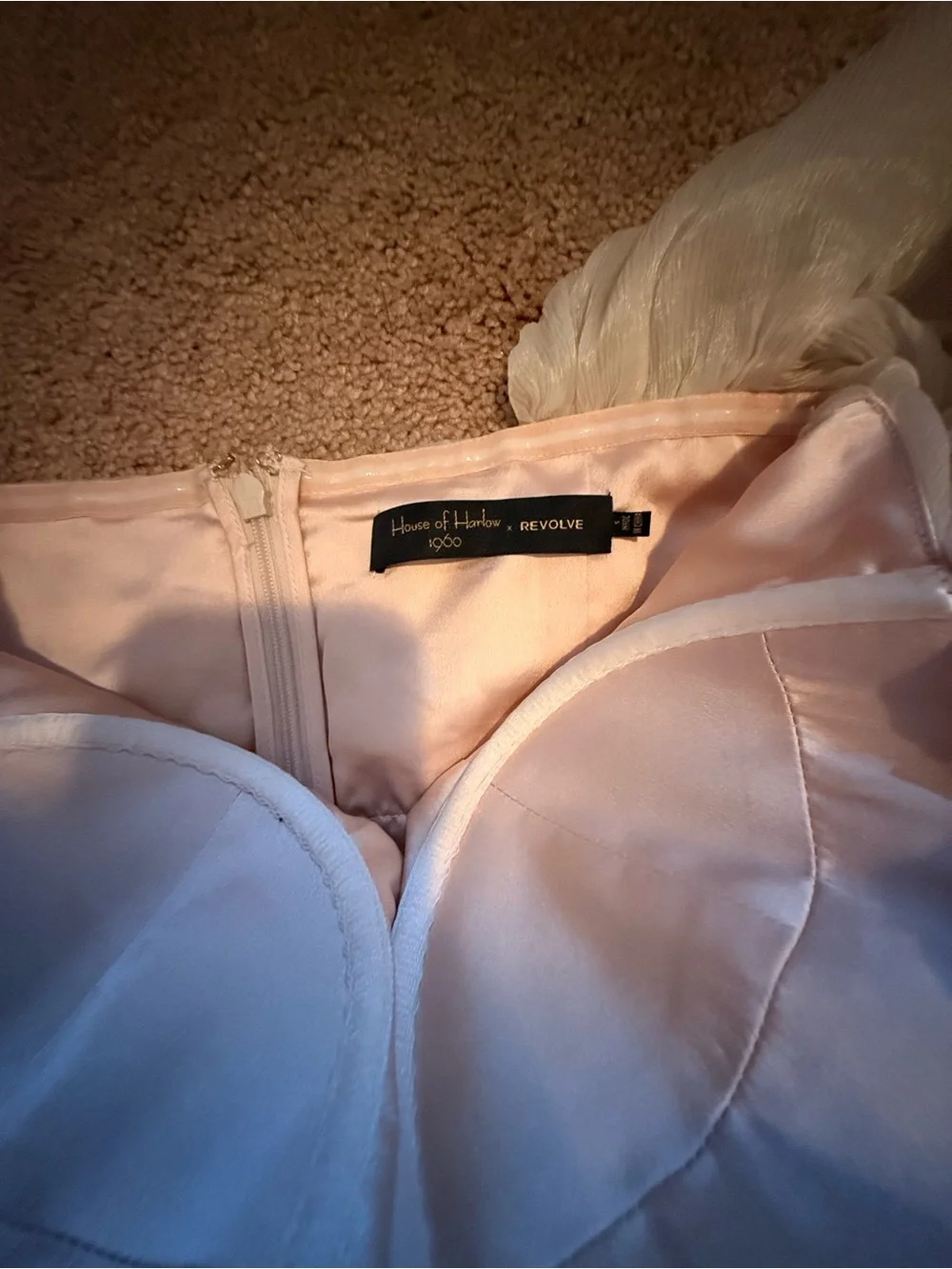 House of Harlow 1960 Ivory Sheer Puff-Sleeve Peplum Crop Top - Picture 2 of 4